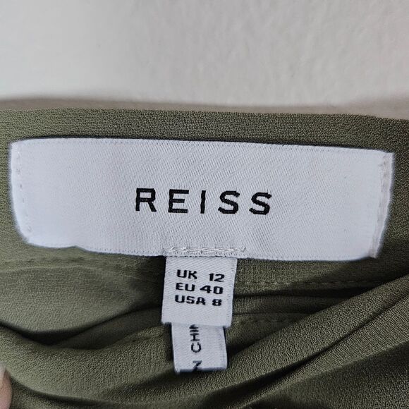 REISS Orelle Pintuck Panel Mini Skirt Olive Pleated Size 8 - Picture 10 of 10